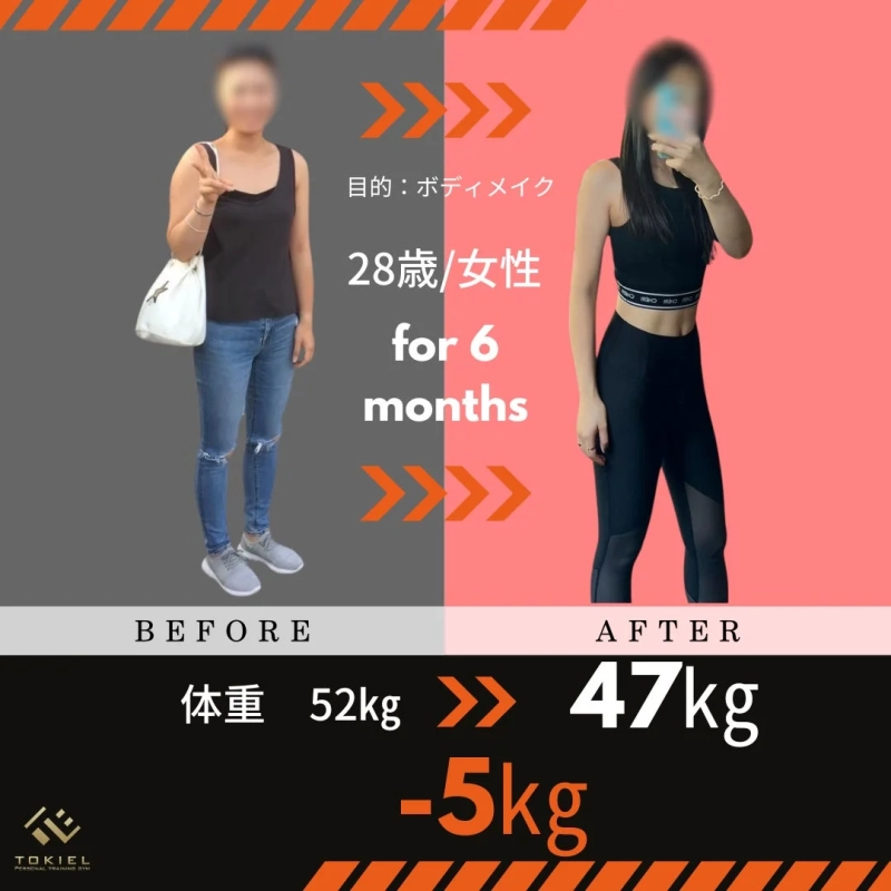 28歳女性の6ヶ月間のボディメイクのビフォーアフター画像