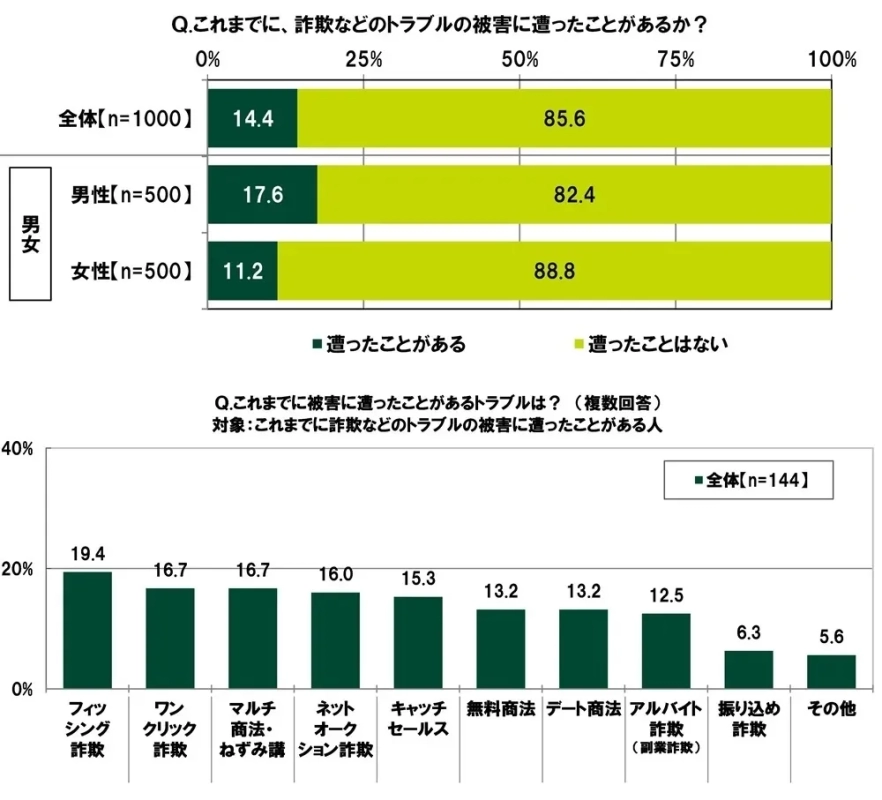 詐欺被害の経験と種類