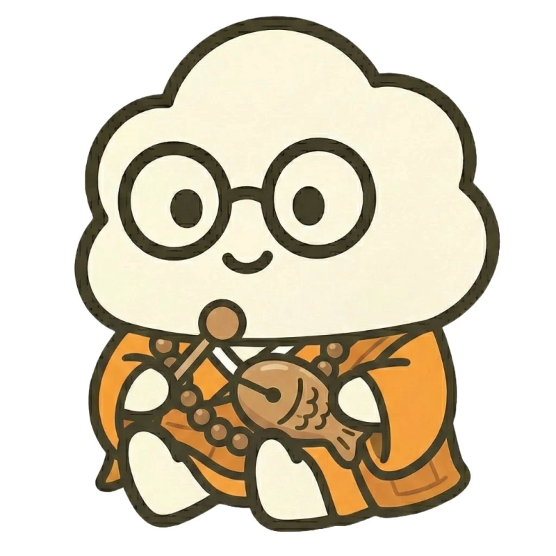 僧衣をまとったお坊さん風のモコ